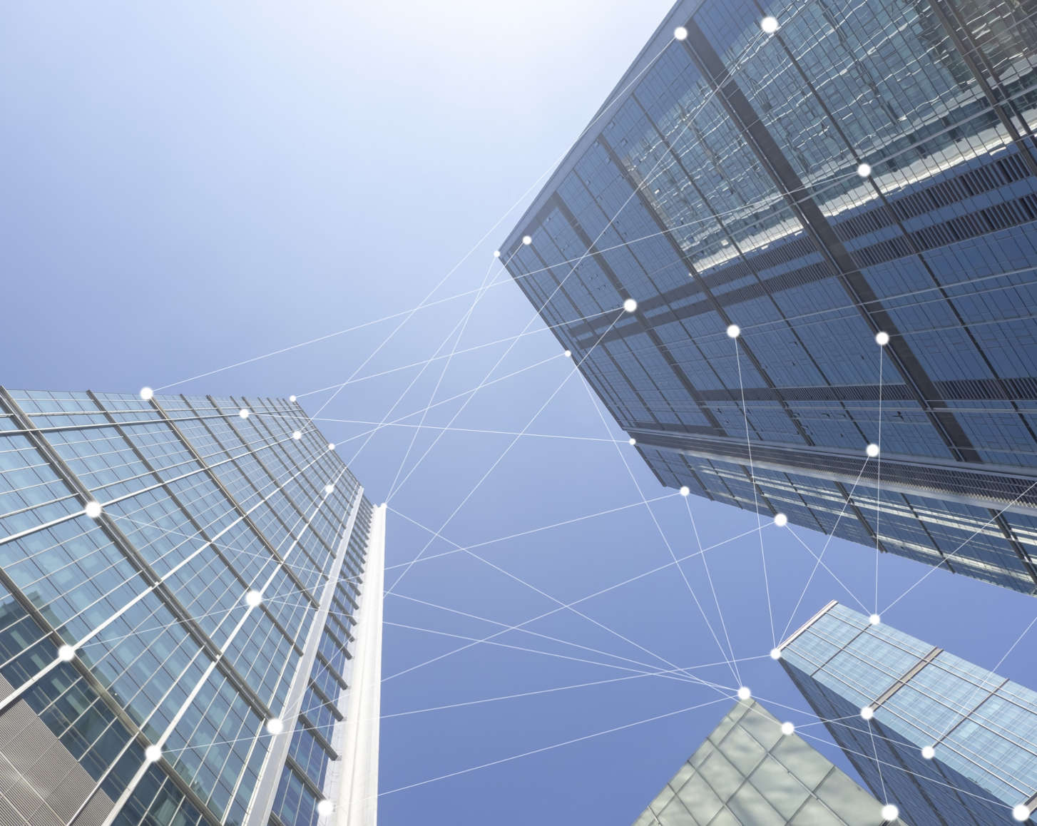 Highrise buildings connected by lines, implying a network of sensors