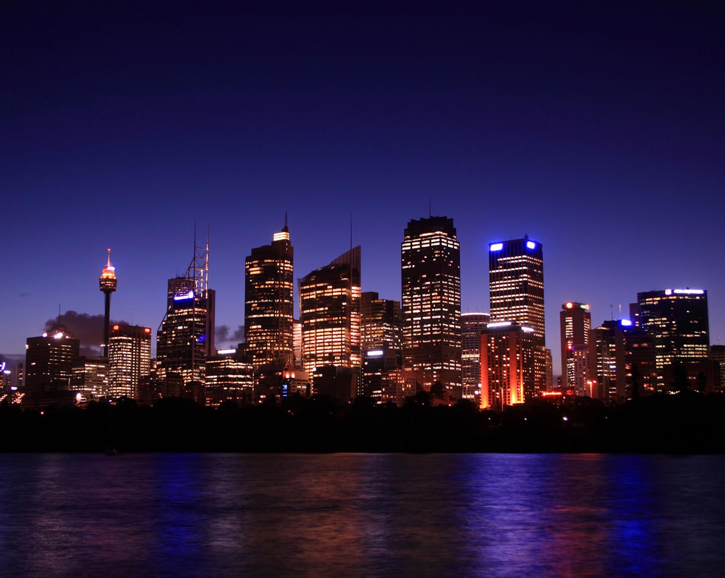 A cityscape at night