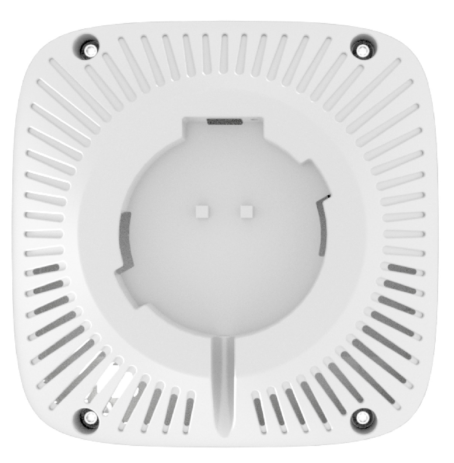The back of an AirSuite Glance sensor, showing its ventilation slots and the recess that fits over the mounting bracket