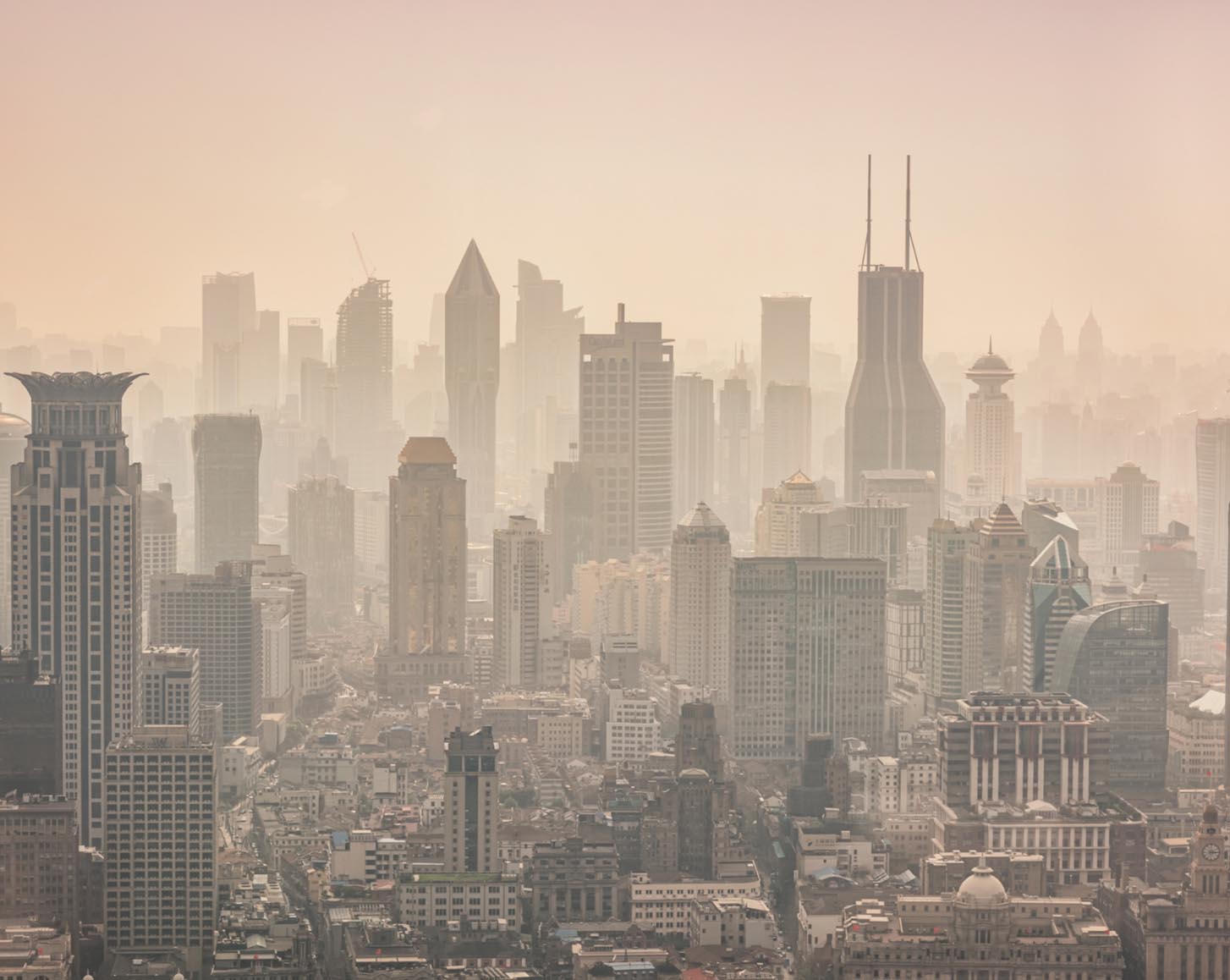 A dusty, sepia cityscape