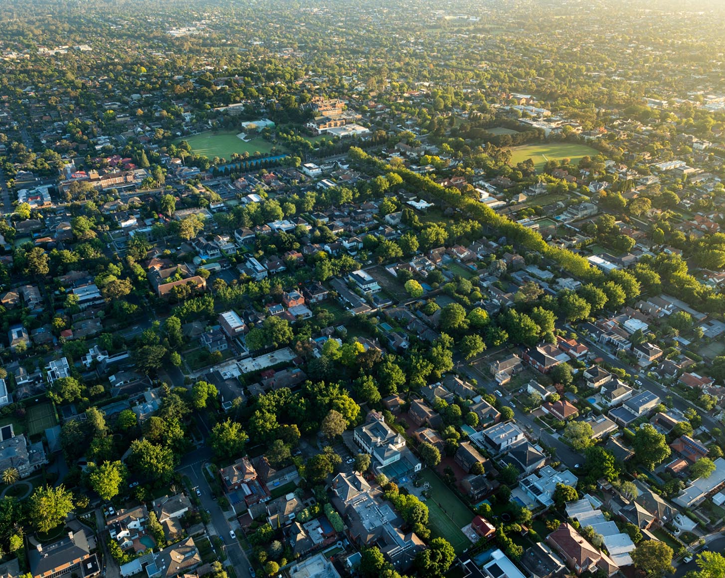 Birds-eye view of a residential suburb